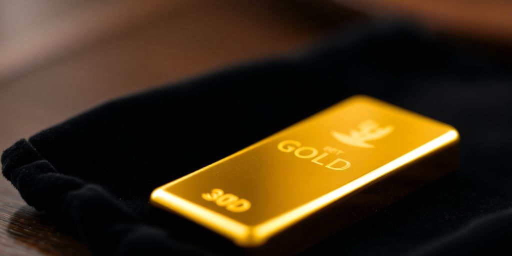 Un lingot d'or sur un tissu en velours.