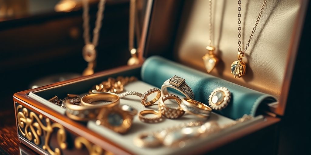 Bijoux vintage dans une boîte en bois élégante.
