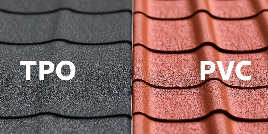 Close-up of TPO and PVC roofing materials textures.