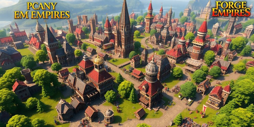 Uma cidade medieval vibrante de Forge of Empires.