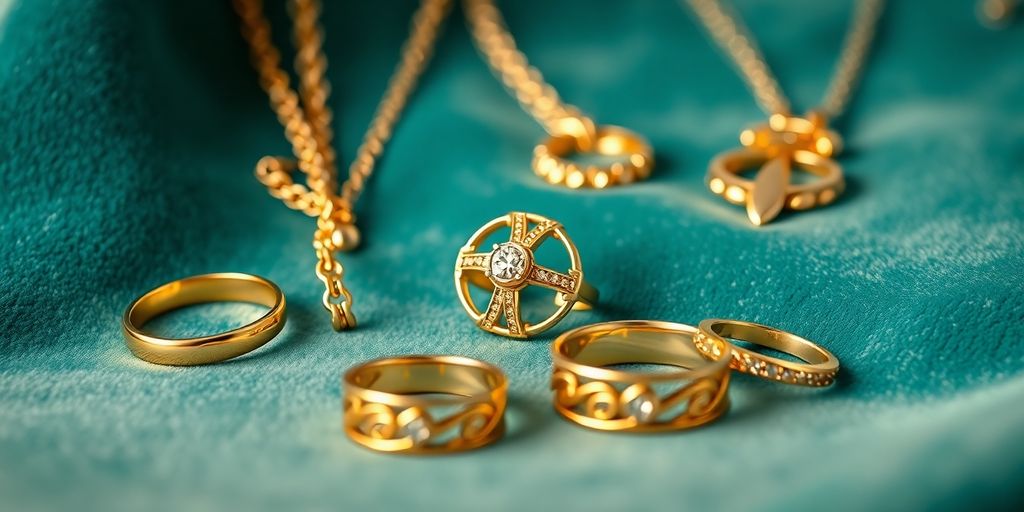 Bijoux en or élégants sur fond en velours.