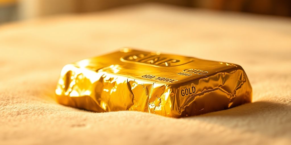 Lingot d'or sur un tissu en velours.