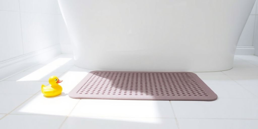 Child safely in a clean, modern bathroom.