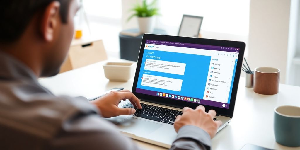 Person using ChatGPT 4 on a laptop at desk.