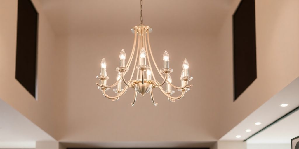 Modern chandelier in stylish interior setting.