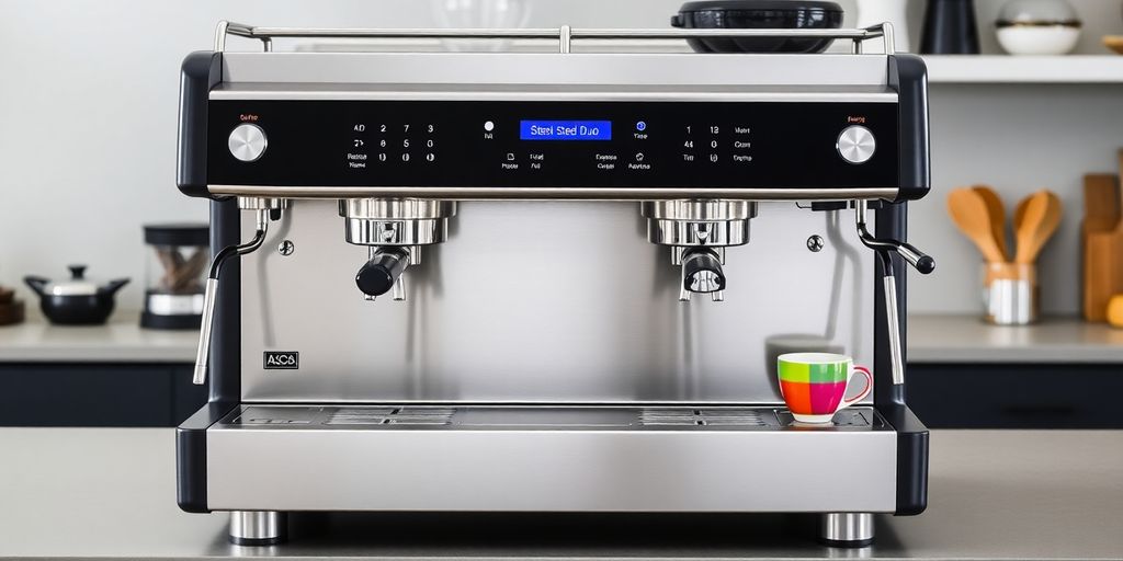 Ascaso Steel Duo espresso machine on a kitchen countertop.