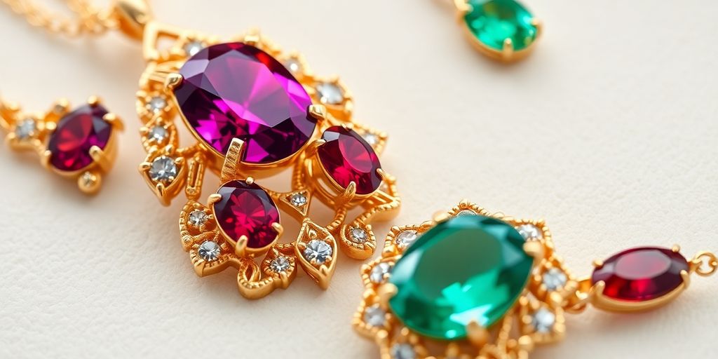 Bijoux en or avec pierres précieuses en vente aux enchères.