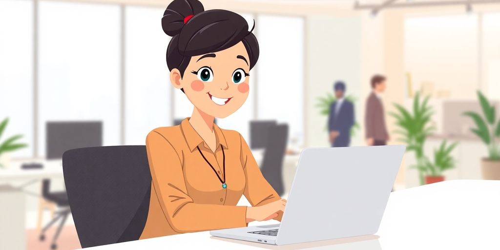 Marketing assistant working on a laptop.