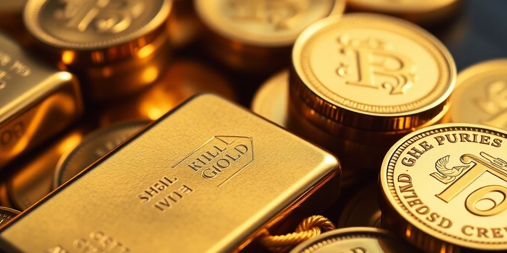 Lingots et pièces d'or en gros plan.