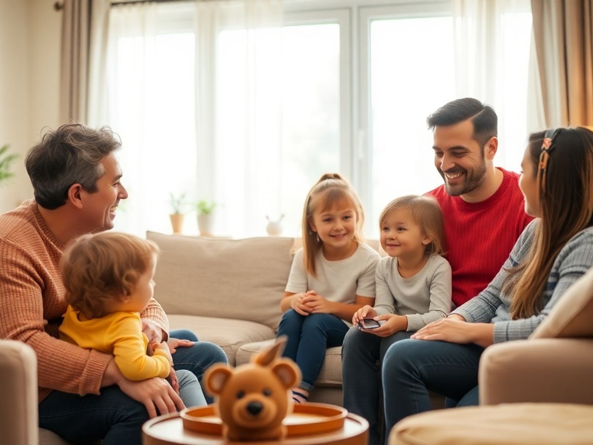 Familie comunicând într-un mediu cald și primitor.