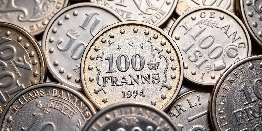 Gros plan sur une pièce de 100 francs français.
