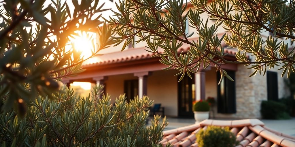 Beautiful Spanish villa with olive trees and sunny atmosphere.