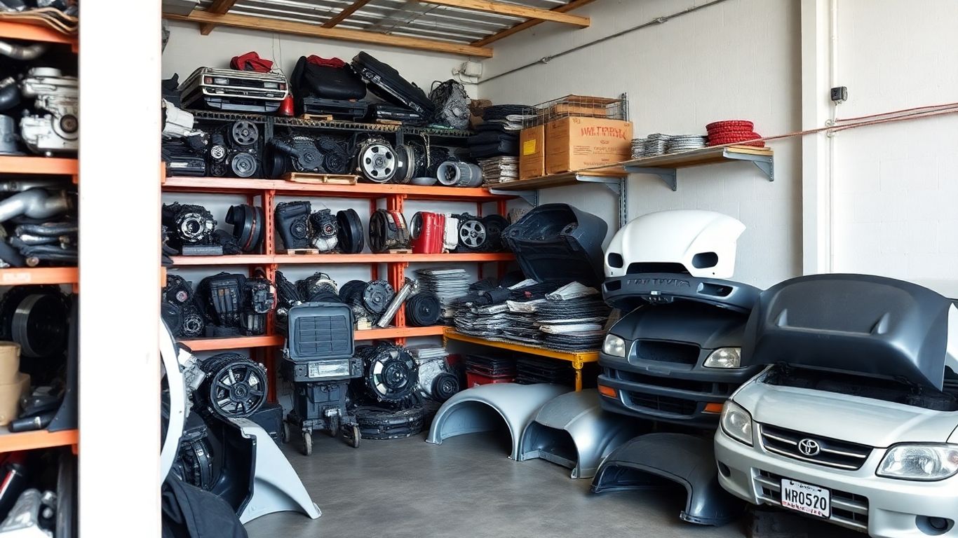 Toyota used parts arranged in a workshop