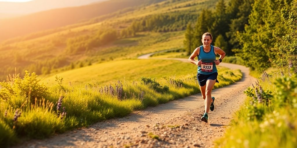 Runner on a long trail in a beautiful landscape.