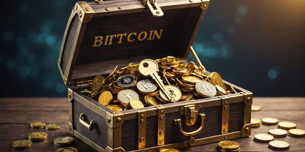 Golden key unlocking crypto treasure chest