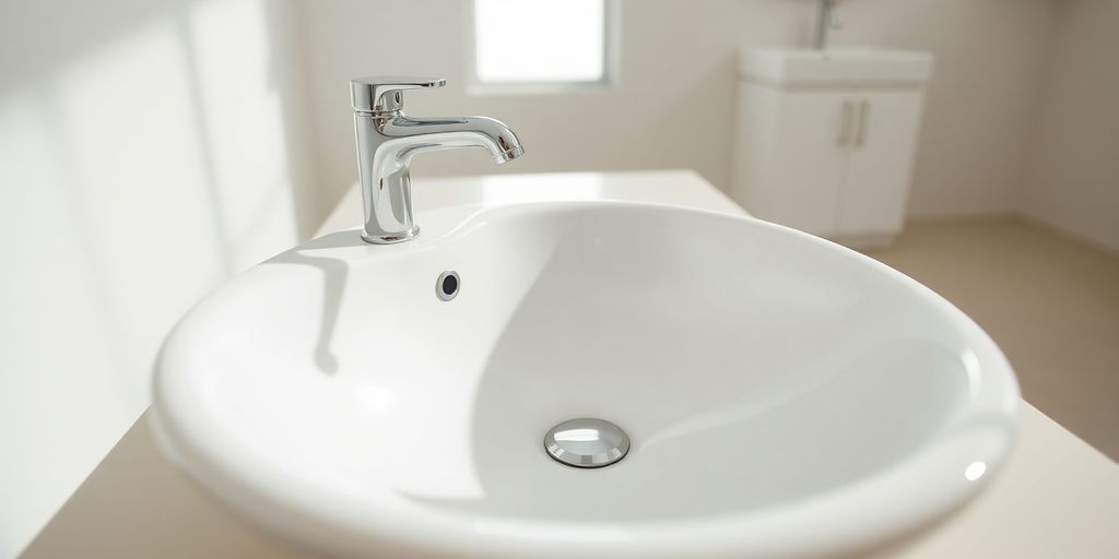 Sleek, unique bathroom sink with modern fixtures.