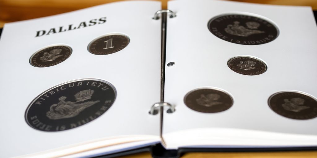 Dallas coin album open with coins inside.
