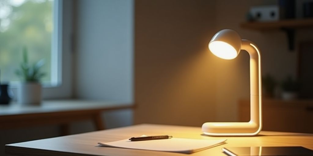 Moderne Philips Tageslichtlampe auf einem Schreibtisch.