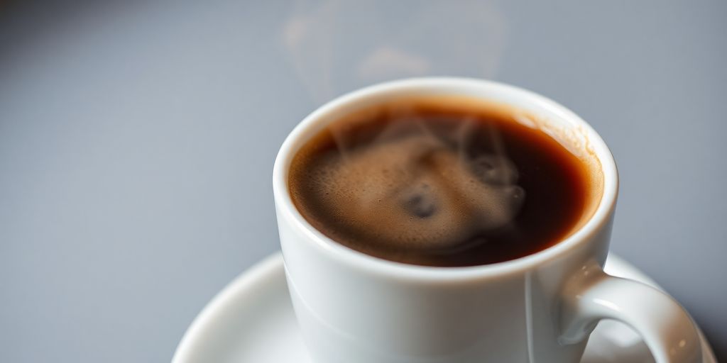 Steaming lungo coffee cup.