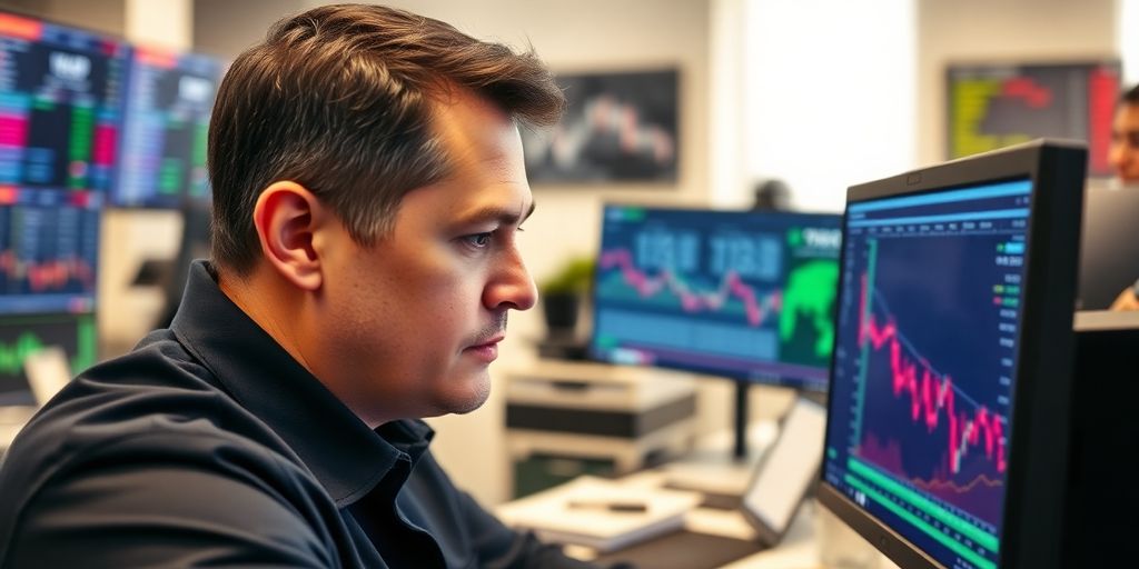 Trader analyzing weekly options in an office setting.