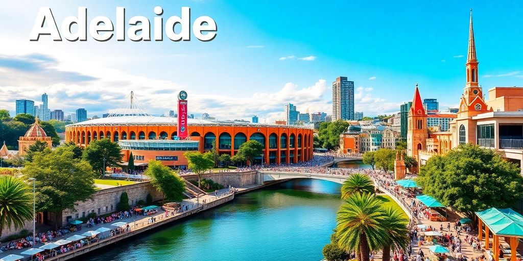 Colorful view of Adelaide's landmarks and festival activities.