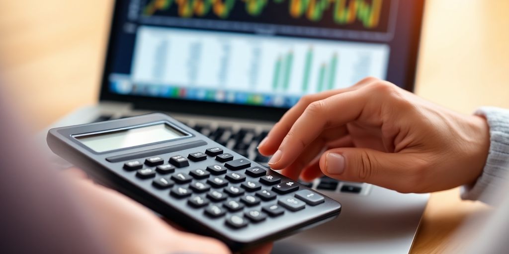 Calculator and laptop for calculating link building ROI.