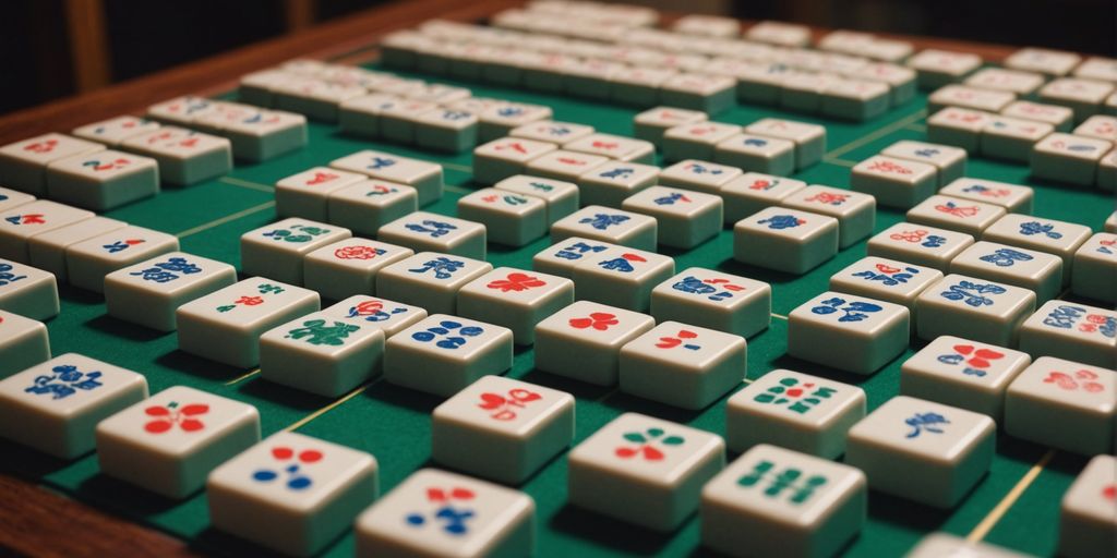 Different sizes of mahjong tiles and tables displayed.