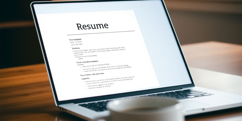 Laptop screen with open resume on wooden desk.