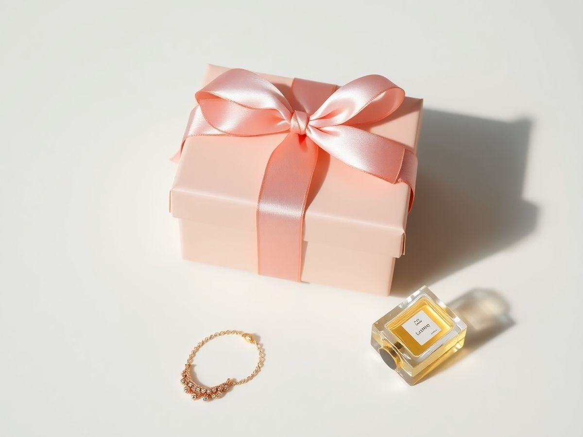 Cutie de cadou elegantă, o bijuterie fină și parfum.