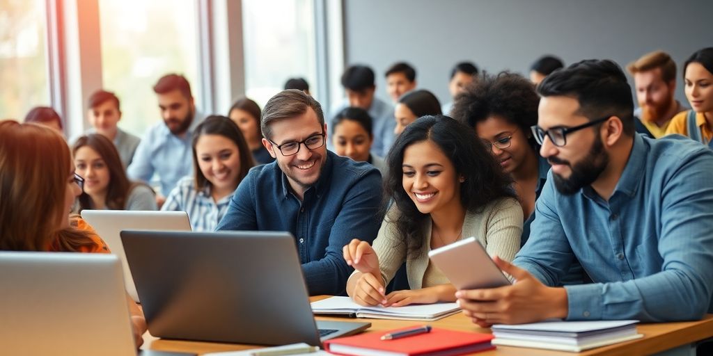 Diverse professionals engaging in a dynamic learning environment.