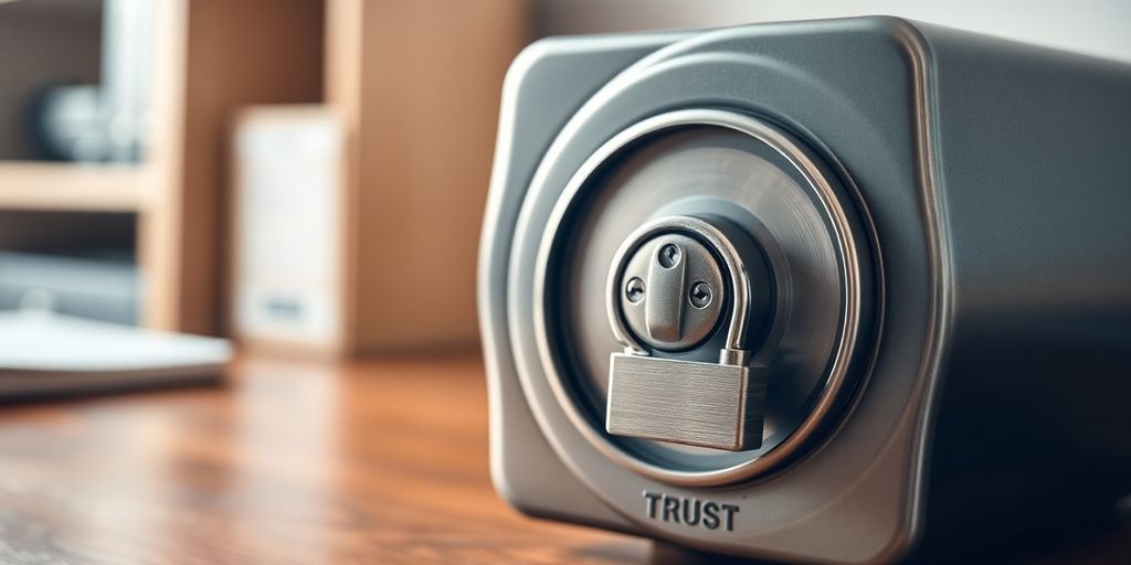 Close-up of a secure safe with a lock.