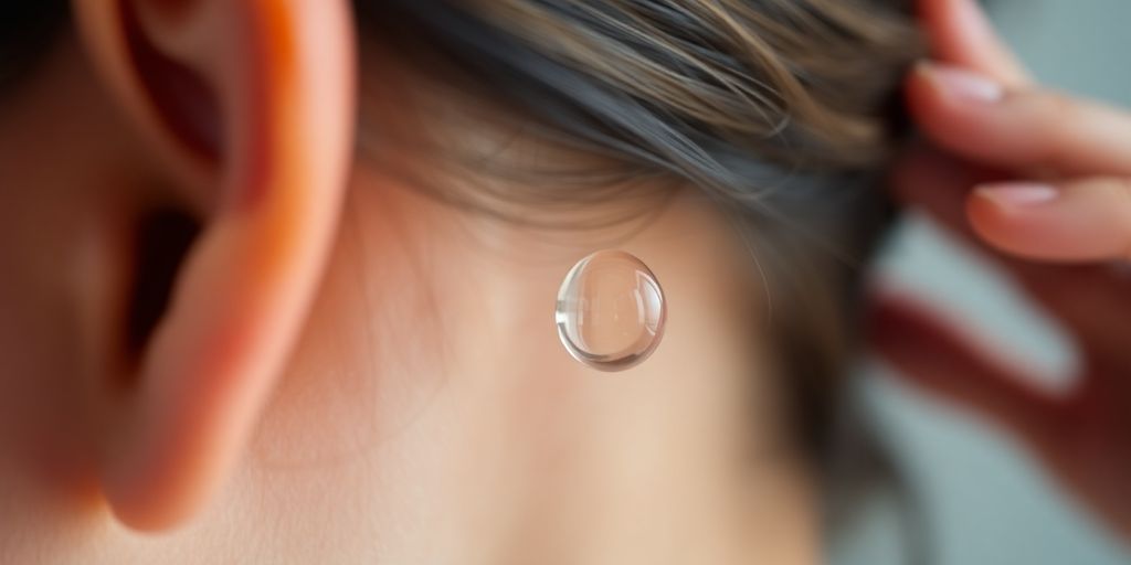 Person gently tilting head with water droplet near ear