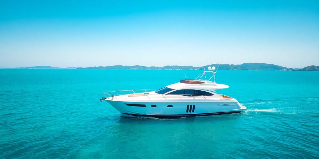 Small yacht sailing on calm blue water