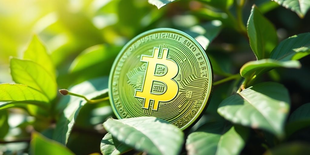 Is O2T Crypto the Future of Eco-Friendly Blockchain? 4 Eco-friendly cryptocurrency coin on green leaves background.