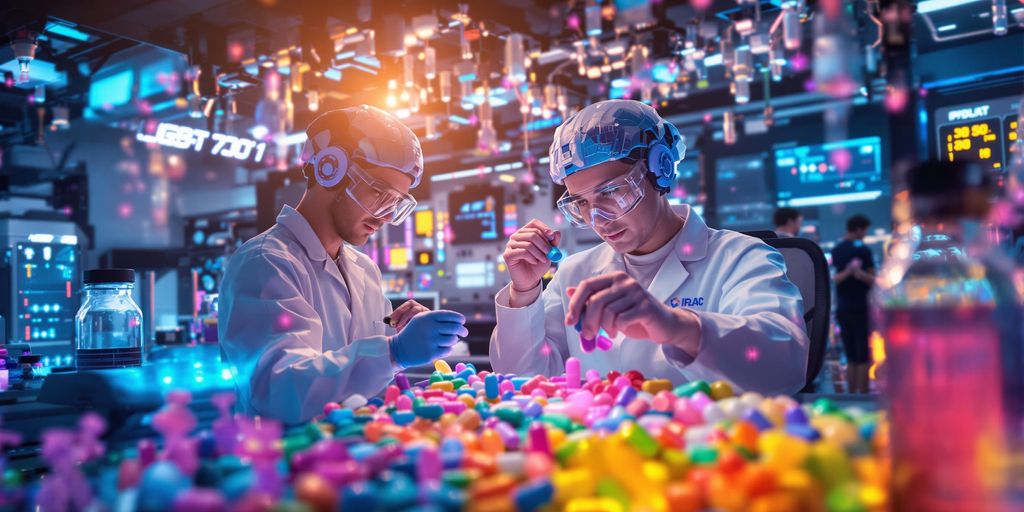 Scientists in a lab working on AI-developed medications.