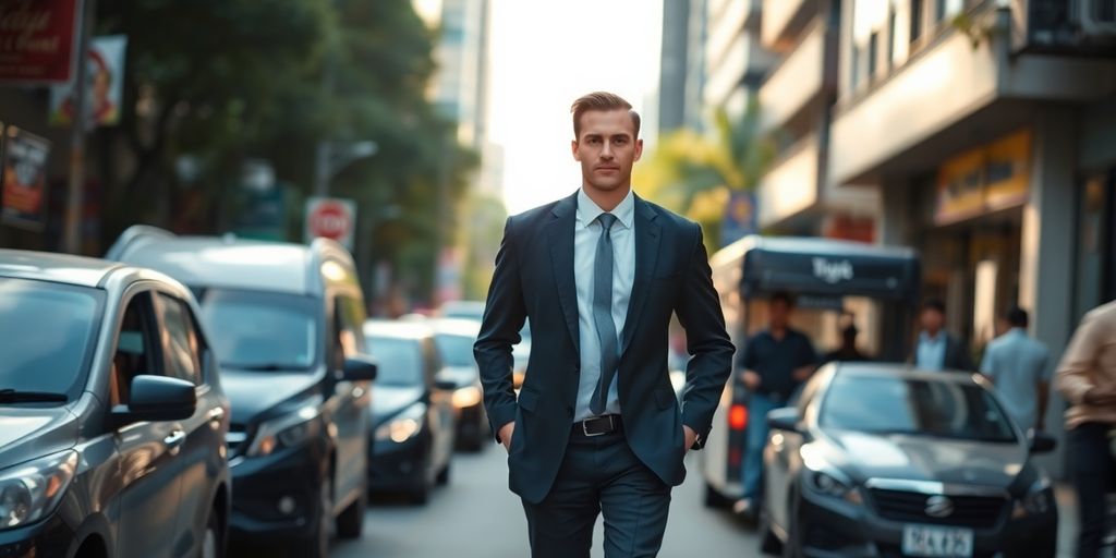 A man in a suit walking in Jakarta