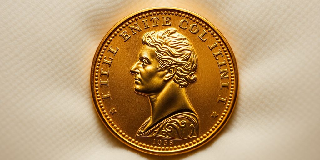 Pièce de Napoléon en or sur fond en velours.