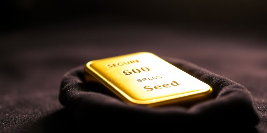 Lingot d'or sur un tissu en velours.
