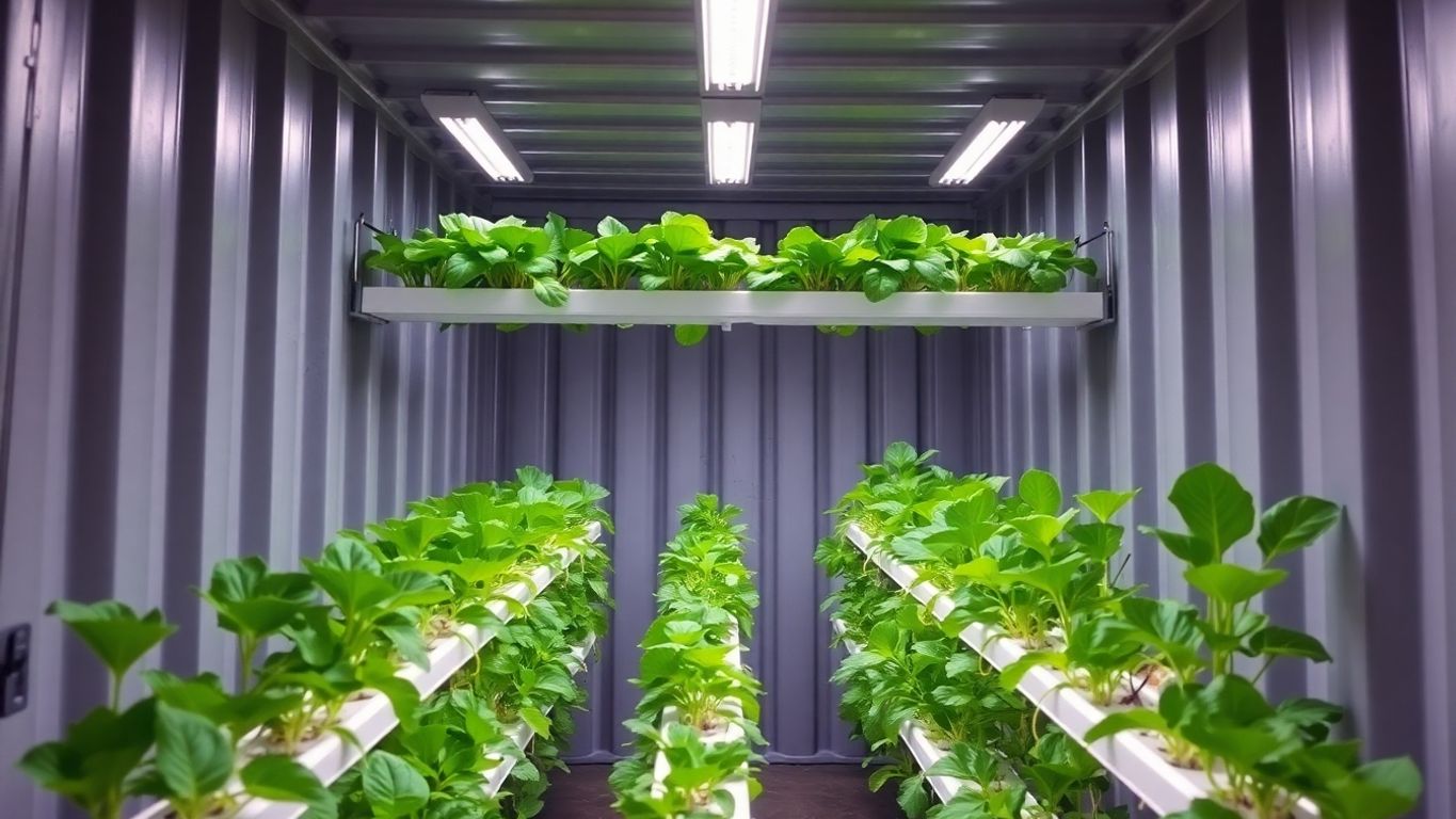 Bright green leafy vegetables inside shipping container.