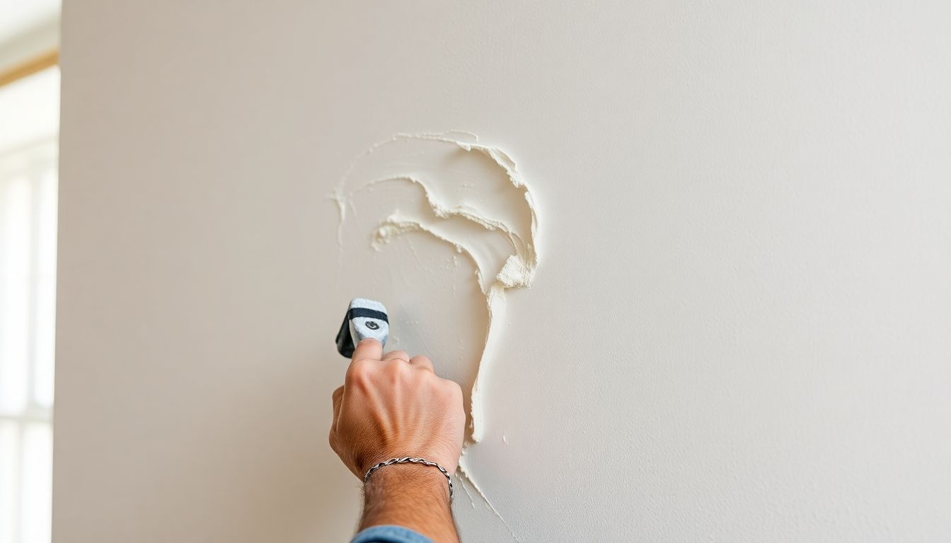 Plasterer working on a wall in London.