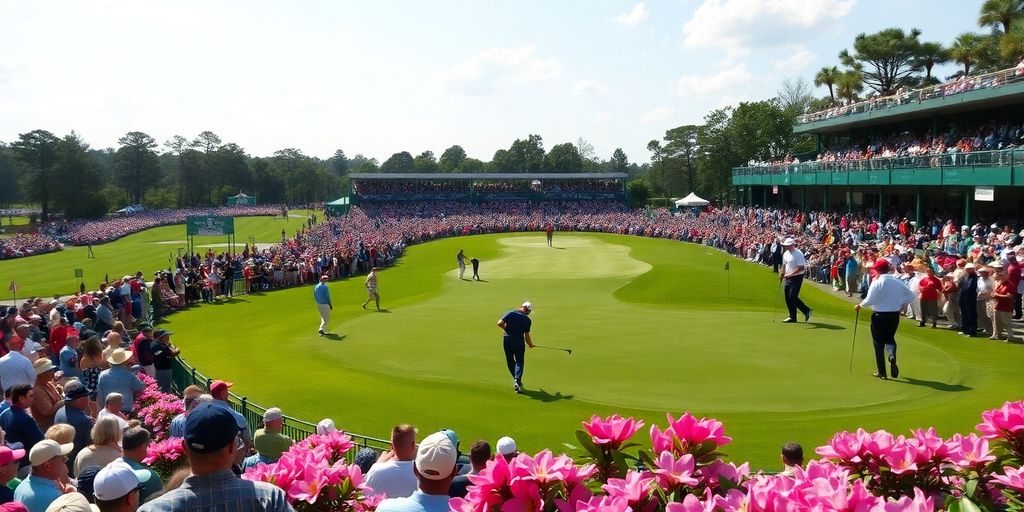 Golfers competing on a sunny day at the Masters.