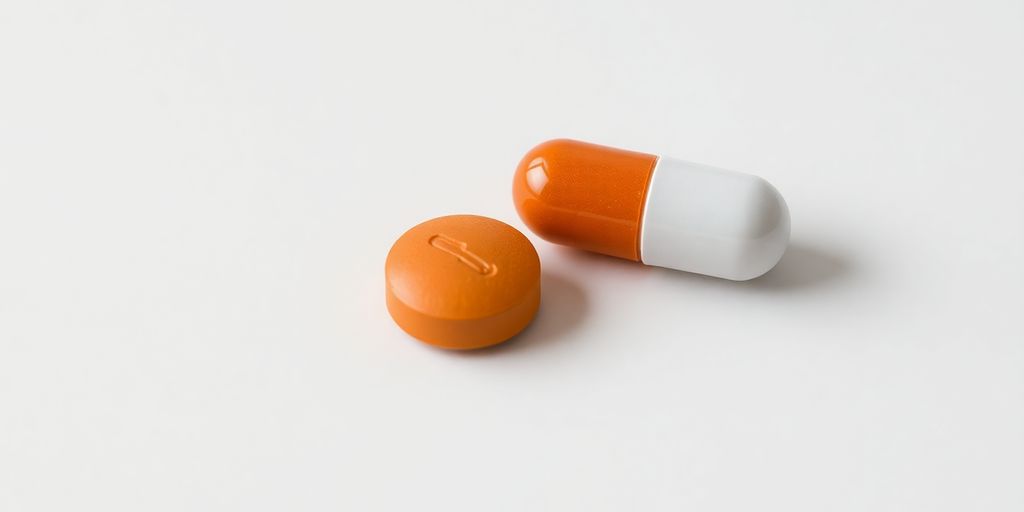Two distinct pills, one orange, one white