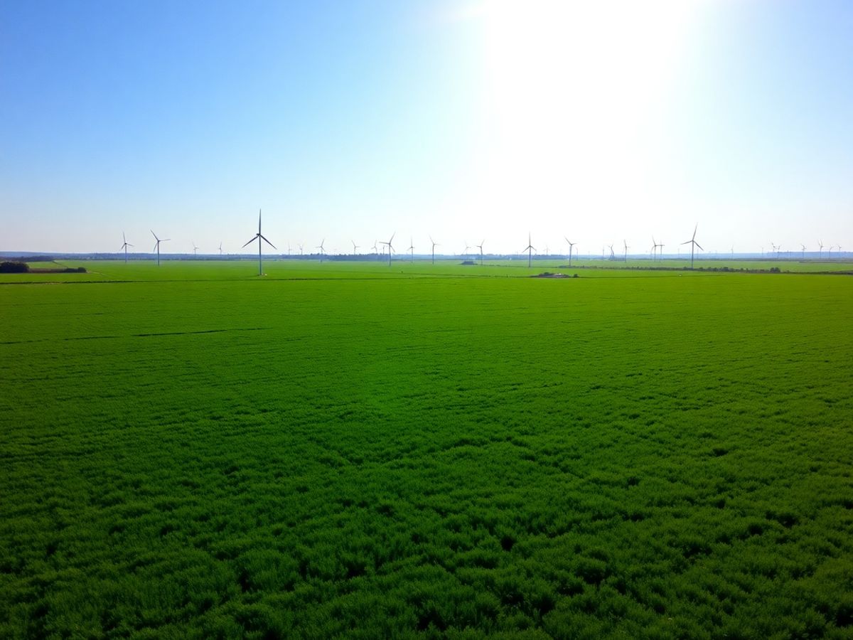 Turbine eoliene pe un câmp însorit.