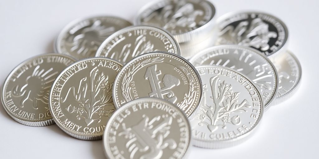 Pièces d'argent en édition limitée, mises en valeur.