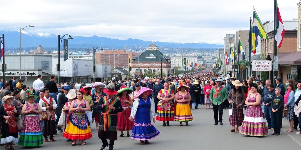 Cultural celebration in Anchorage with diverse groups of people.