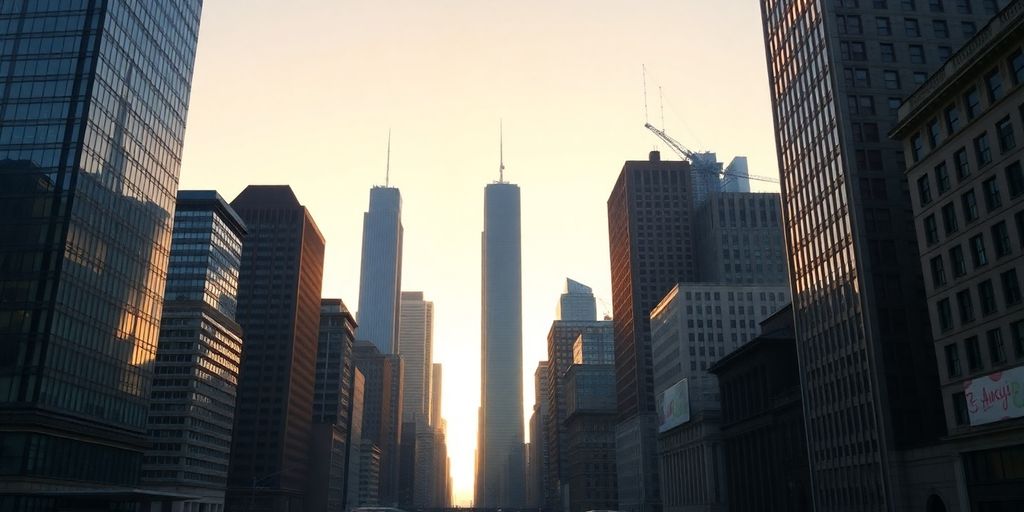 Gigantic agency buildings towering over cityscapes.