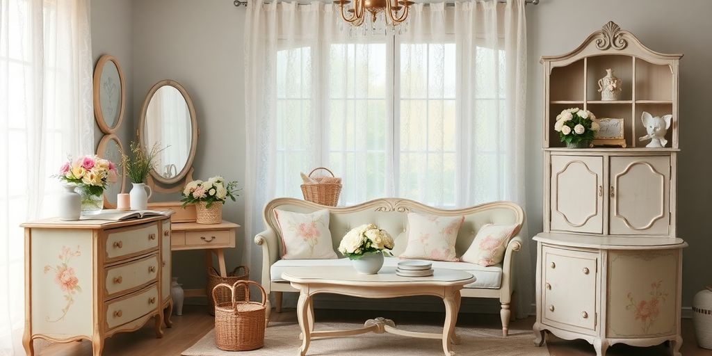 Pastel colors and vintage decor in a chic arrangement.