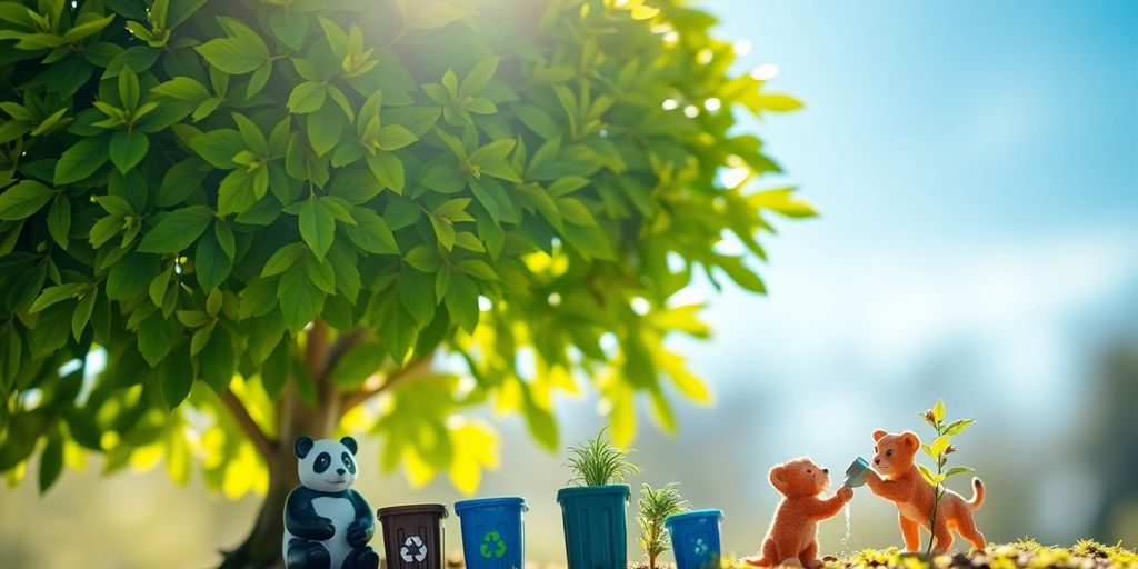 Bunte Tierfiguren, die Umwelt schützen