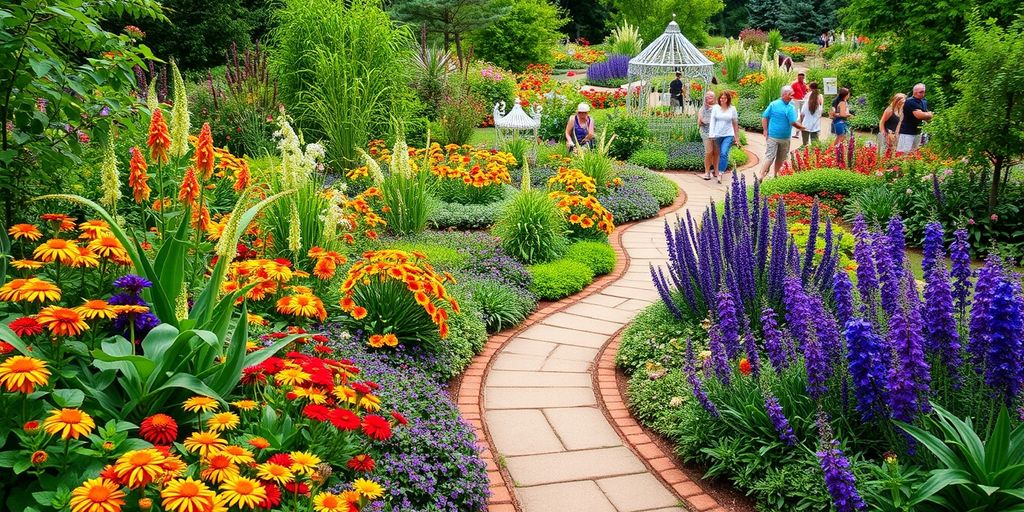 Lush garden scene at Greensboro Arboretum