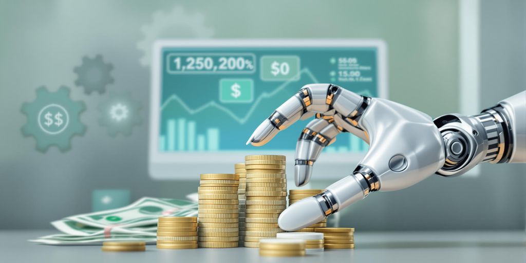 Robotic hand, money, computer, gears